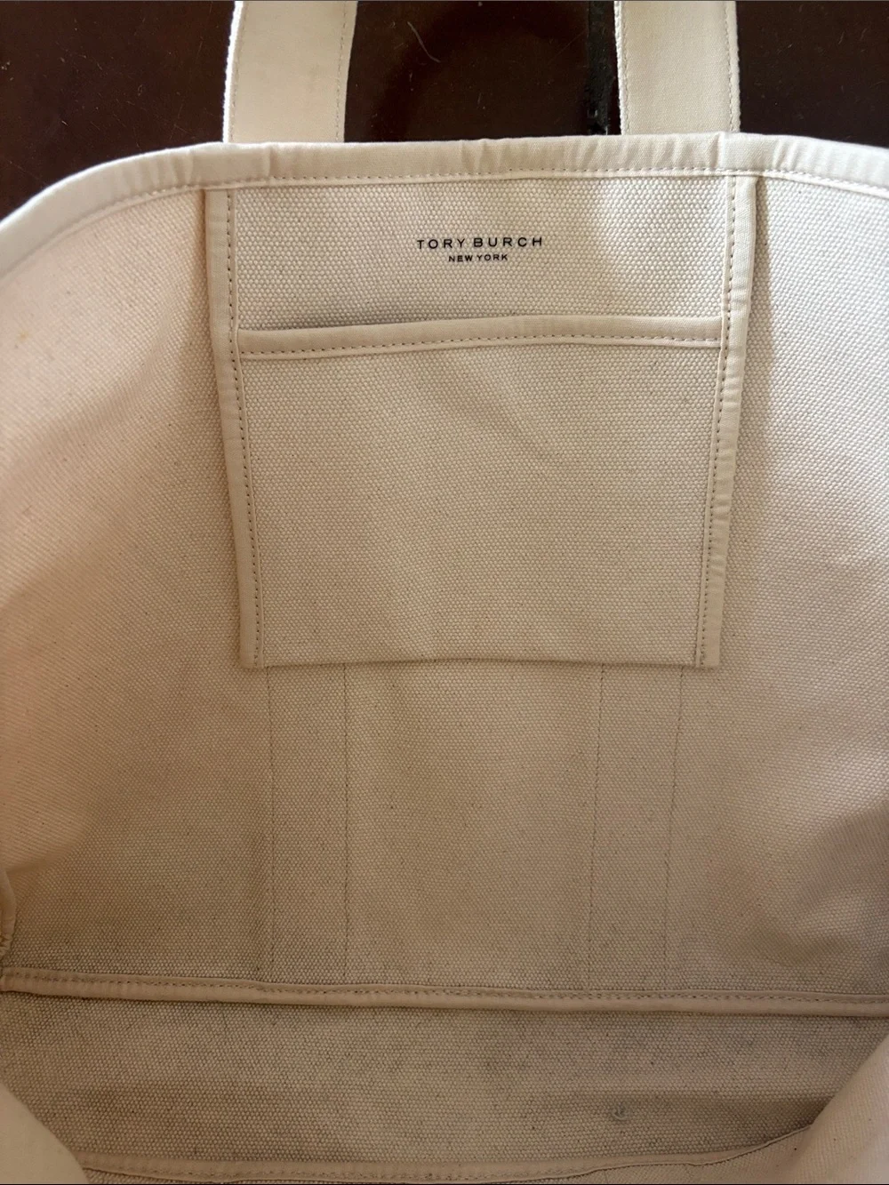 Tory Burch Natural Canvas Tote with Black Logo